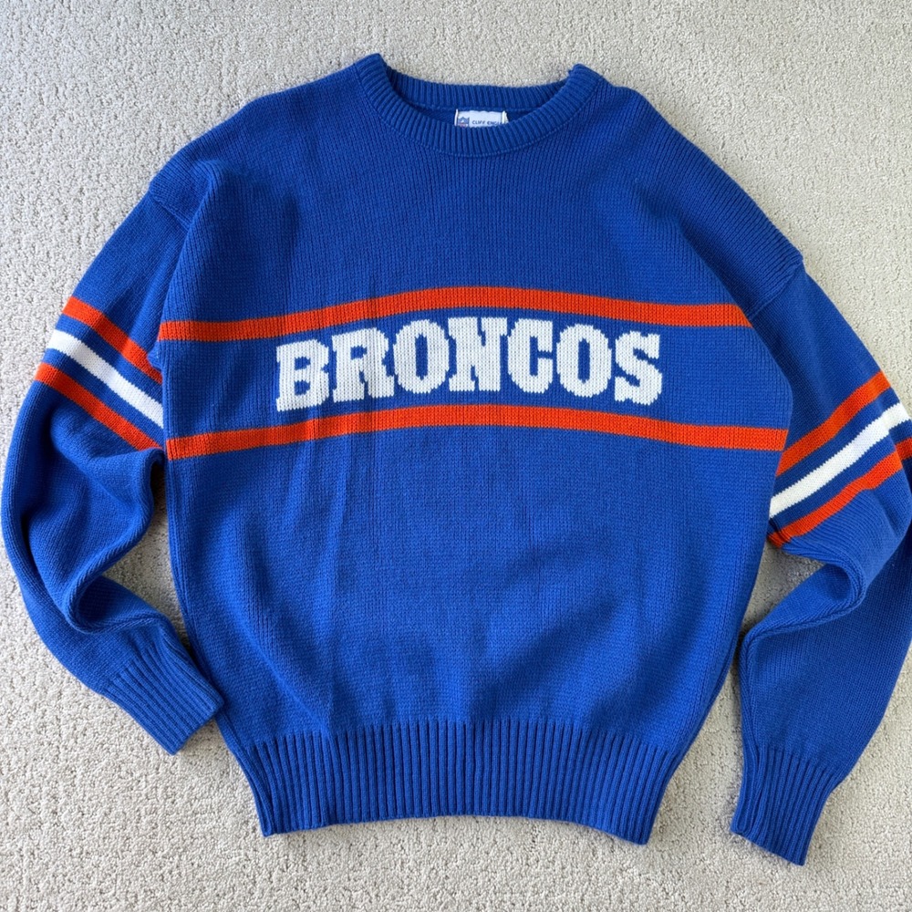 Cliff Engle NFL Denver Broncos Sweater Mens Large Blue Vintage Wool Blend USA